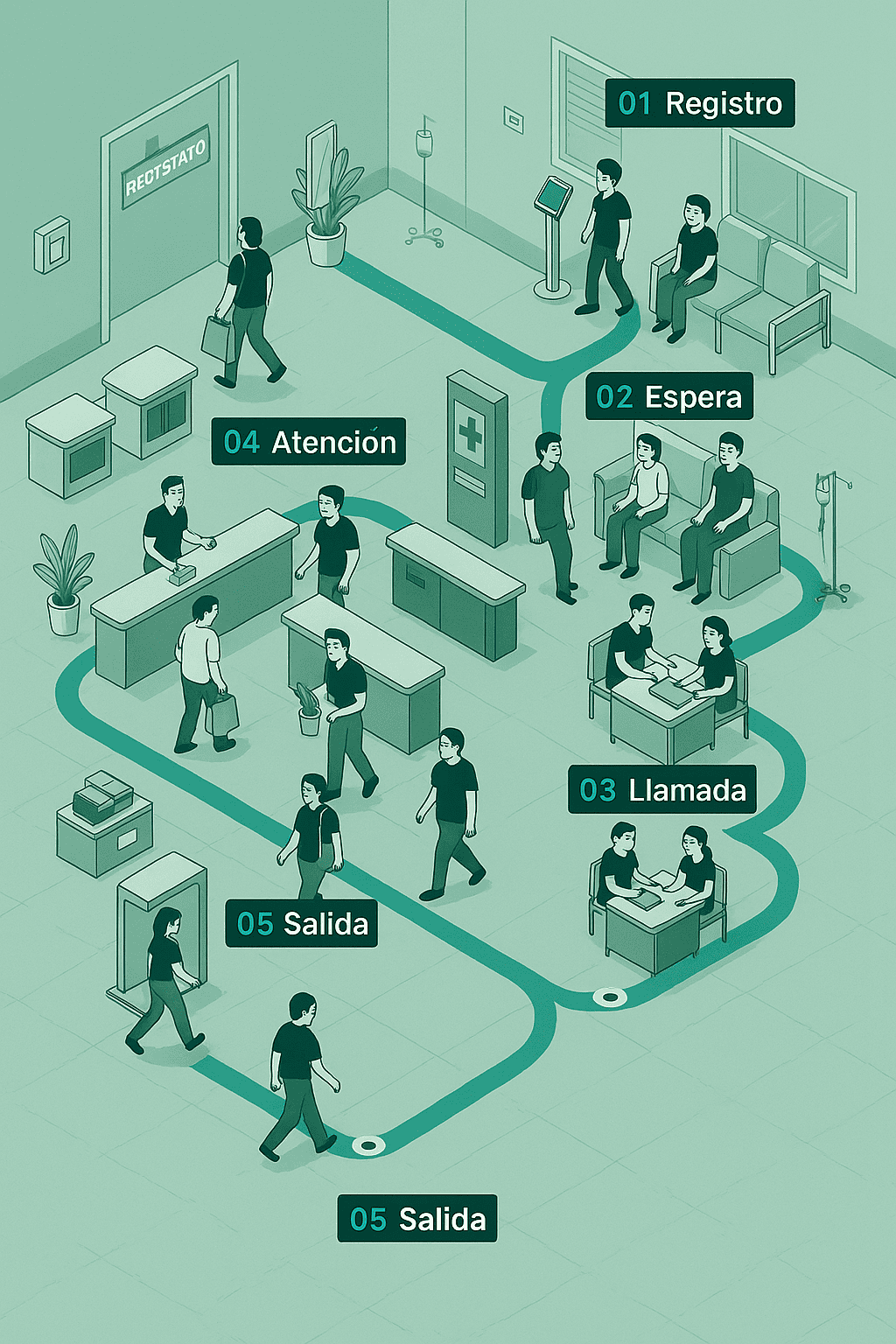 Proceso del kiosco de gestión de colas en centros sanitarios